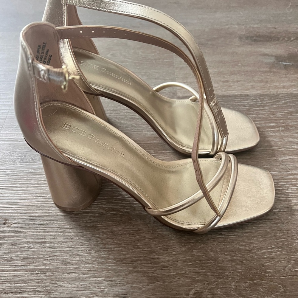 BCBGeneration Metallic Strappy Heels